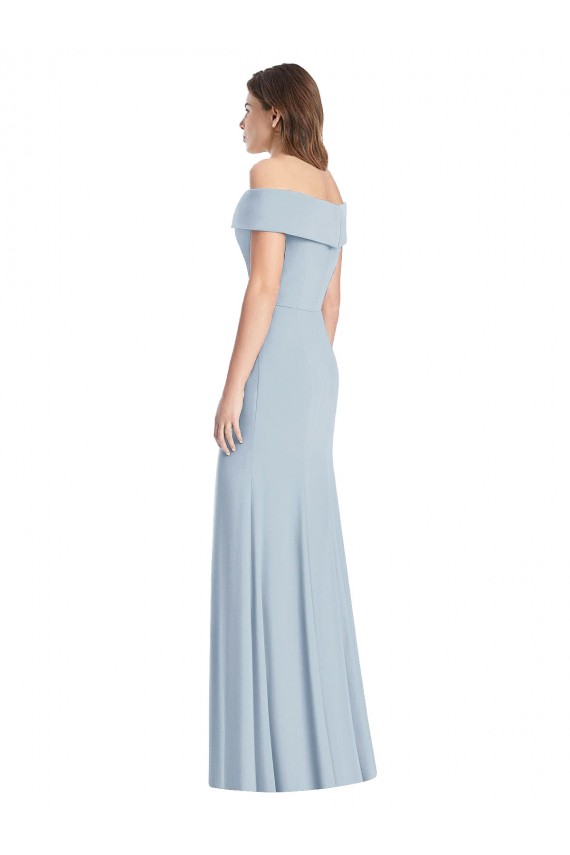 Discount Off the Shoulder Stretch Crepe Light Sky Blue Long Semi Formal Evening Dress UK