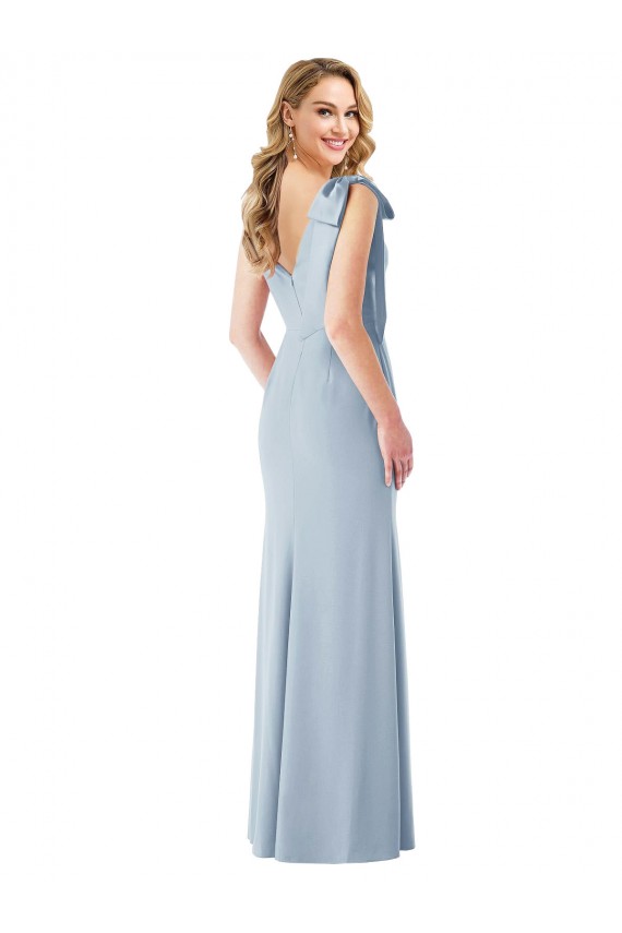 Discount V-Back V-Neck Stretch Crepe Light Sky Blue Long Semi Formal Evening Dress UK