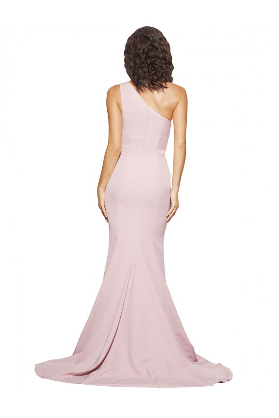 Discount One Shoulder Stretch Crepe Mauve Sweep Train Semi Formal Evening Dress UK