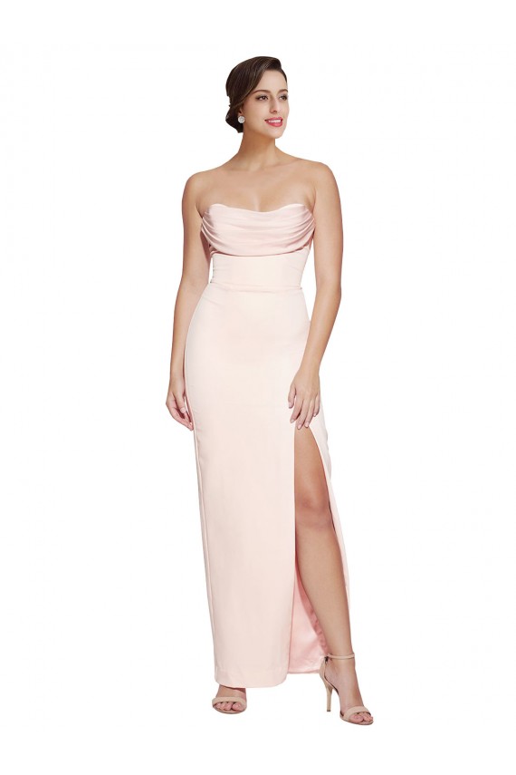 Discount Low Back Cowl Neck Stretch Satin Long Evening Dress UK