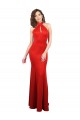 Discount Keyhole Back Halter Neck Stretch Satin Red Long Evening Dress UK