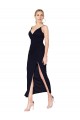 Discount V-Back V-Neck Soft Chiffon Dark Navy Knee Length Sexy Wedding Party Dress UK