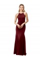 Discount Open Back Halter Neck Stretch Crepe Burgundy Gold Long Wedding Party Dress UK