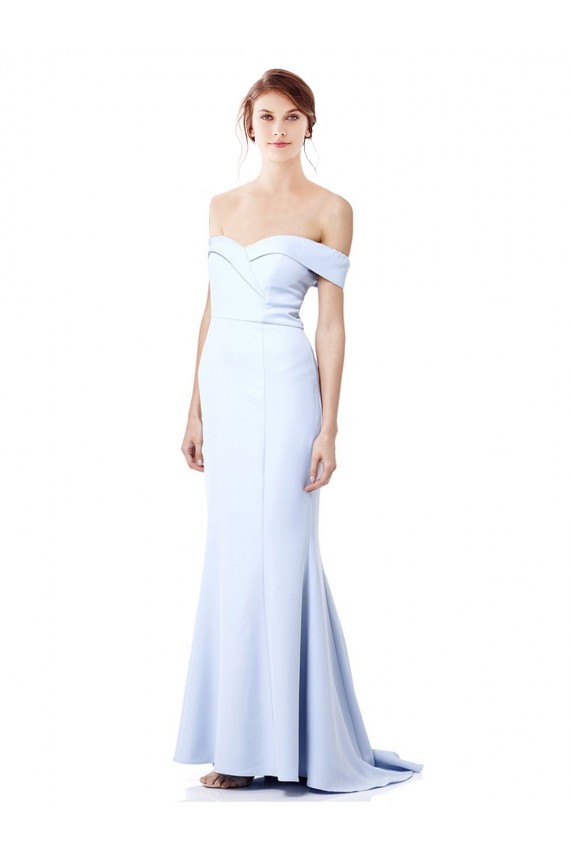 Discount Off the Shoulder Stretch Crepe Light Sky Blue Long Evening Dress UK