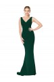 Discount V-Neck Stretch Crepe Midnight Green Long Evening Dress UK