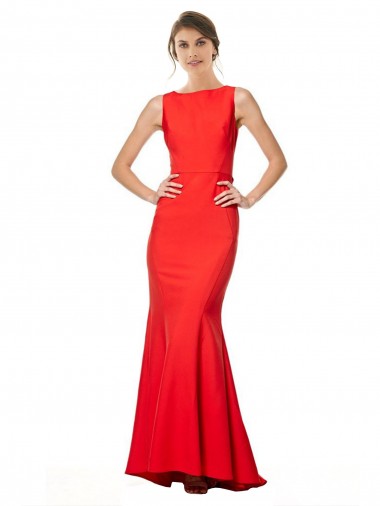 Discount Open Back Halter Neck Stretch Crepe Red Long Wedding Party Dress UK