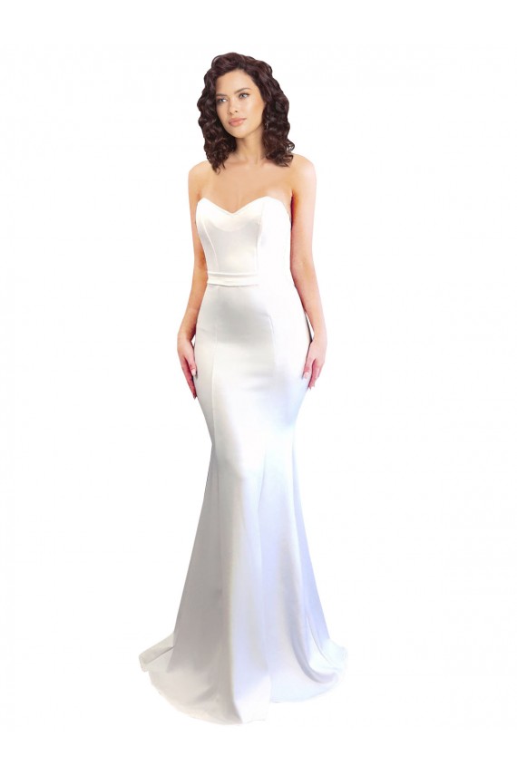Discount Low Back Sweetheart Stretch Crepe White Long Evening Dress UK