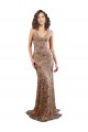 Discount Open Back V-Neck Stretch Crepe & Sequin Tulle Rose Gold Long Evening Dress UK
