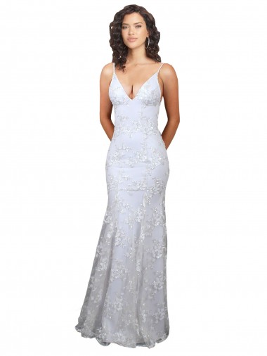 Discount Open Back V-Neck Stretch Crepe & Sequin Tulle White Long Evening Dress UK