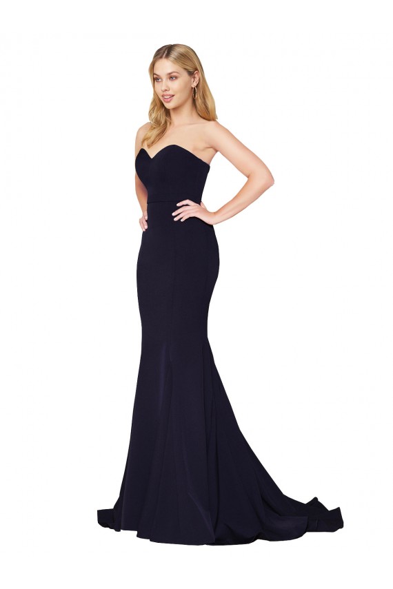 Discount Sweetheart Stretch Crepe Dark Navy Sweep Train Bridal Party Dress UK