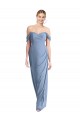 Discount Low Back Off the Shoulder Soft Chiffon Dusty Blue Long Maxi Evening Dress UK