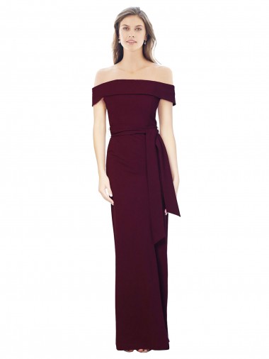 Discount Low Back Off the Shoulder Stretch Crepe Burgundy Gold Sleeveless Long Evening Dress UK