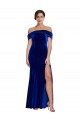 Discount Off the Shoulder Stretch Velvet Royal Blue Long Evening Dress UK