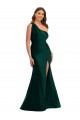 Discount One Shoulder Silky Satin Ever Green Long Plus Size Evening Dress UK
