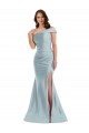 Discount One Shoulder Silky Satin Light Sky Blue Long Evening Dress UK