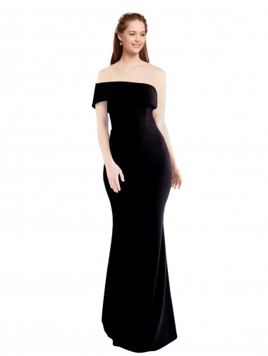 Discount Keyhole Back One Shoulder Stretch Crepe Black Long Evening Dress UK