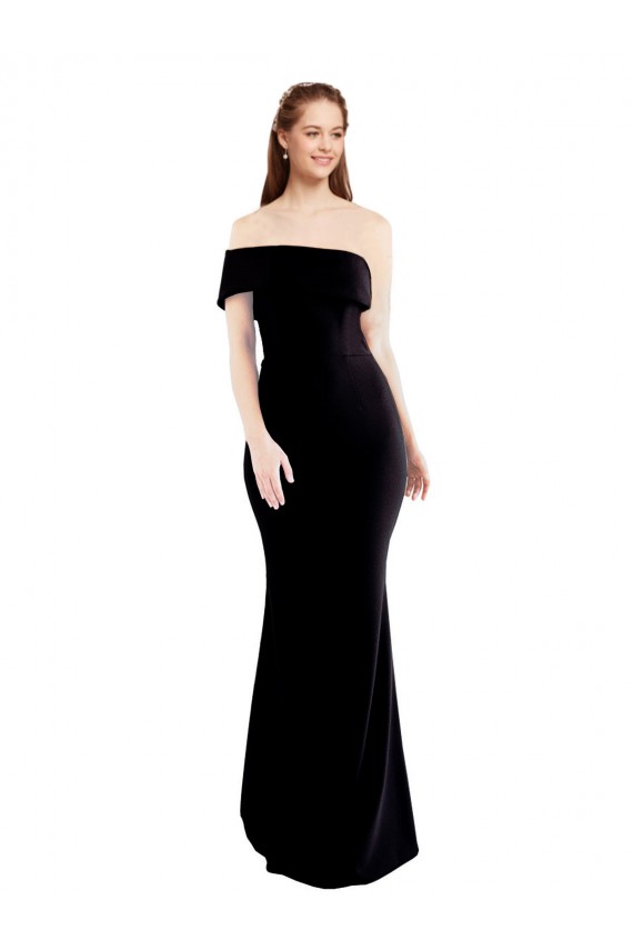 Discount Keyhole Back One Shoulder Stretch Crepe Black Long Evening Dress UK