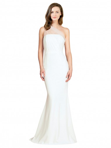 Discount One Shoulder Stretch Crepe & Tulle Ivory Sweep Train Evening Dress UK