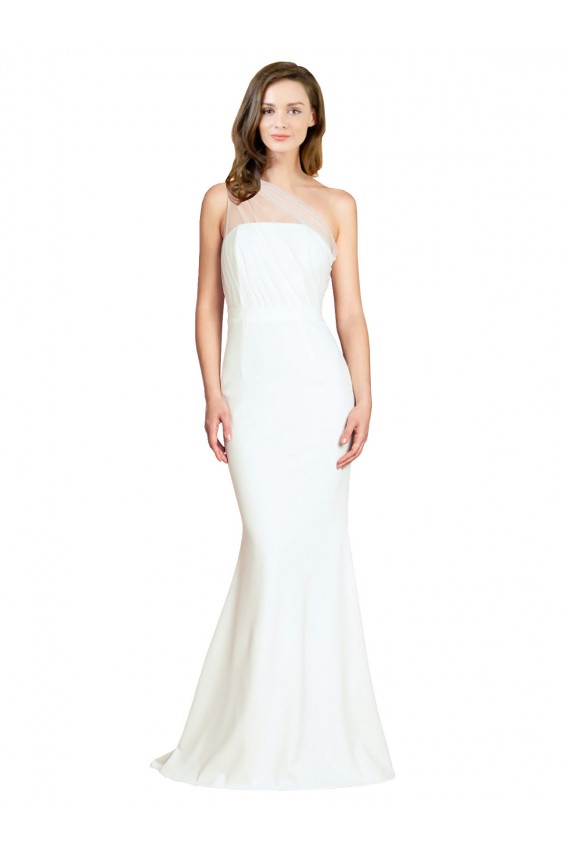 Discount One Shoulder Stretch Crepe & Tulle Ivory Sweep Train Evening Dress UK