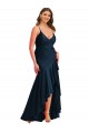 Discount Spaghetti Straps Silky Satin Dark Navy Long Plus Size Wedding Party Dress UK