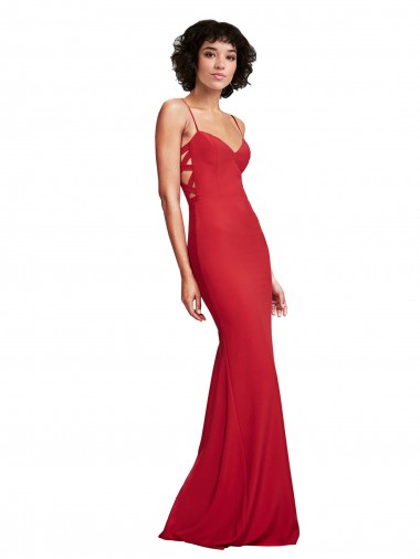 Discount Spaghetti Straps Stretch Crepe Red Long Wedding Party Dress UK