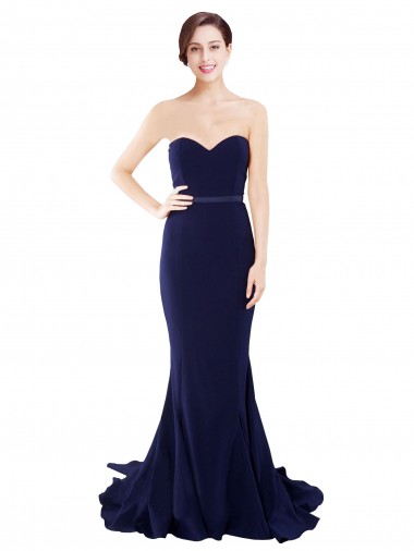 Discount Low Back Sweetheart Stretch Crepe Dark Navy Sweep Train Semi Formal Evening Dresses UK