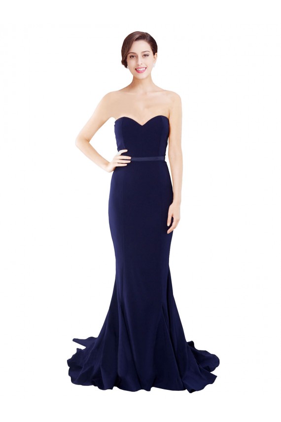 Discount Low Back Sweetheart Stretch Crepe Dark Navy Sweep Train Semi Formal Evening Dresses UK