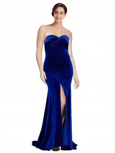 Discount Low Back Sweetheart Stretch Velvet Royal Blue Sweep Train Evening Dress UK