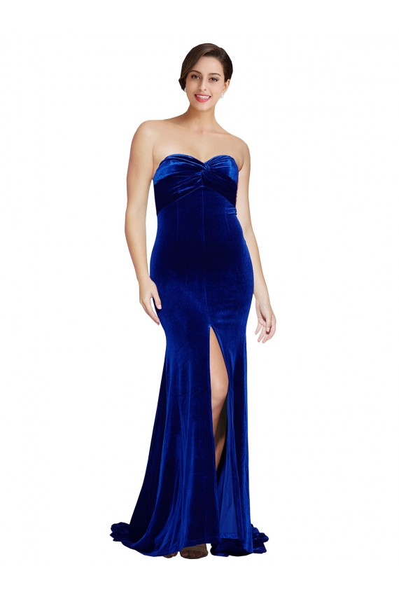Discount Low Back Sweetheart Stretch Velvet Royal Blue Sweep Train Evening Dress UK