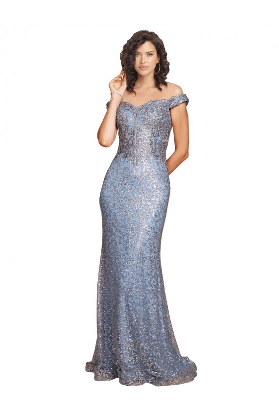 Discount Off the Shoulder Sequin Long Evening Dress UK