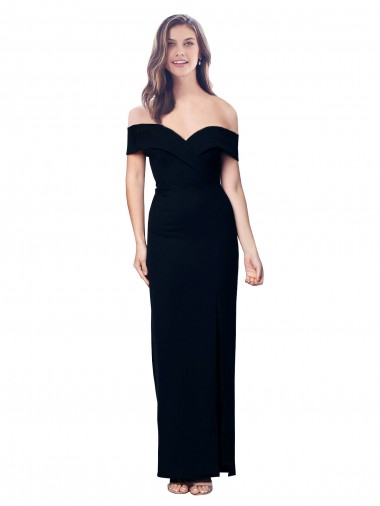 Discount Off the Shoulder Stretch Crepe Black Long Evening Dress UK