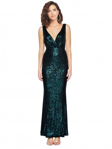 Discount V-Neck Sequin Dark Green Long Evening Dress UK
