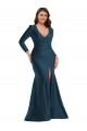 Discount V-Neck Silky Satin Atlantic Blue Long Plus Size Evening Dress UK
