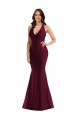 Discount Open Back V-Neck Silky Satin Burgundy Long Sexy Plus Size Evening Dress UK