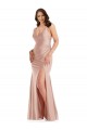 Discount V-Neck Silky Satin Dusty Pink Long Plus Size Evening Dress UK