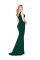 Discount V-Neck Stretch Crepe Midnight Green Long Evening Dress UK