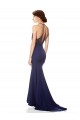 Discount Halter Neck Stretch Crepe Navy Blue Long Evening Dress UK