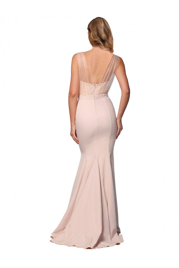 Discount Low Back Sweetheart Stretch Crepe & Tulle Nude Long Evening Dress UK