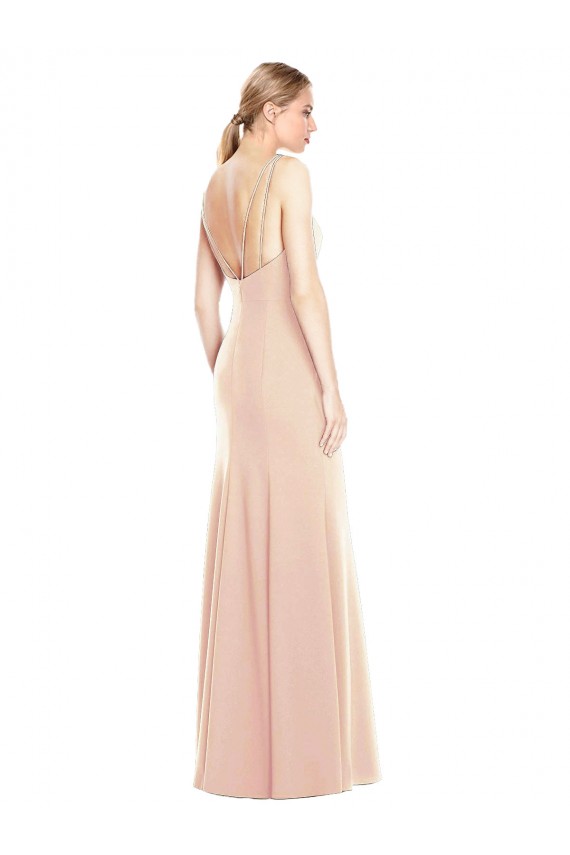 Discount Open Back Bateau Neck Stretch Crepe Nude Long Semi Formal Evening Dress UK