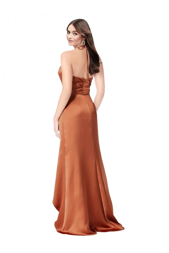 Discount Low Back Spaghetti Straps Silky Satin Orange Sleeveless Long Evening Dress UK
