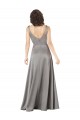 Discount V-Neck Silky Satin Pearl Grey Long Evening Dress UK