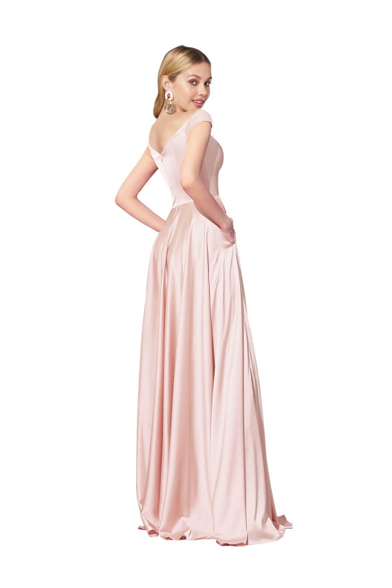 Discount Off the Shoulder Satin Pink Long Evening Dresses UK