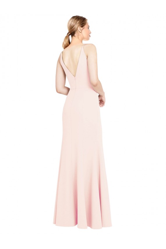 Discount V-Back V-Neck Stretch Crepe Pink Long Evening Dress UK