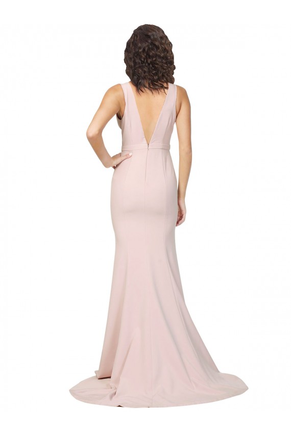 Discount V-Back V-Neck Stretch Crepe Pink Sweep Train Sexy Evening Dress UK