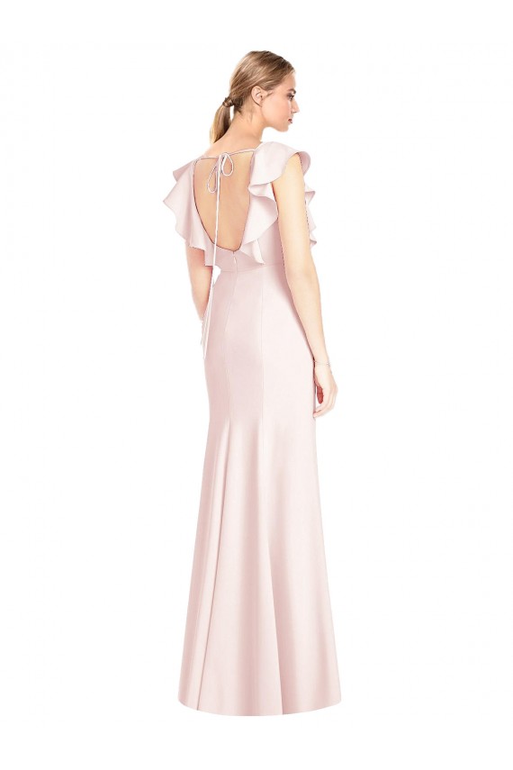 Discount Open Back Bateau Neck Stretch Crepe Pink Cap Sleeves Long Semi Formal Evening Dress UK