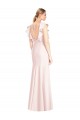 Discount Open Back Bateau Neck Stretch Crepe Pink Cap Sleeves Long Semi Formal Evening Dress UK