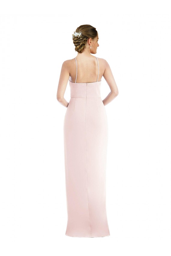 Discount Halter Neck Stretch Crepe Pink Long Maxi Wedding Party Dress UK