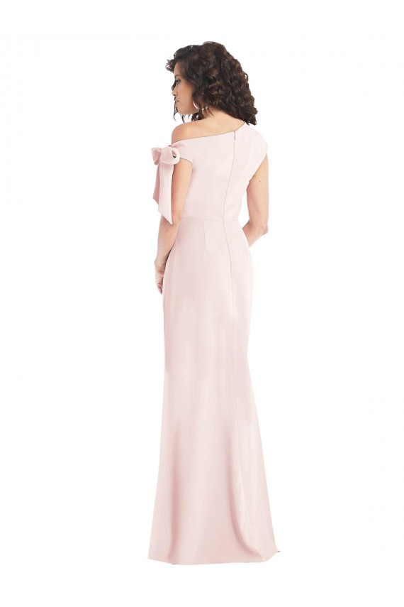 Discount Off the Shoulder Stretch Crepe Pink Long Maxi Evening Dress UK