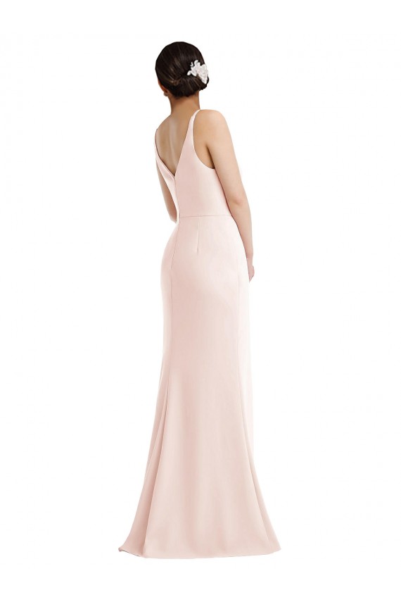 Discount V-Back V-Neck Stretch Crepe Pink Sleeveless Long Evening Dress UK