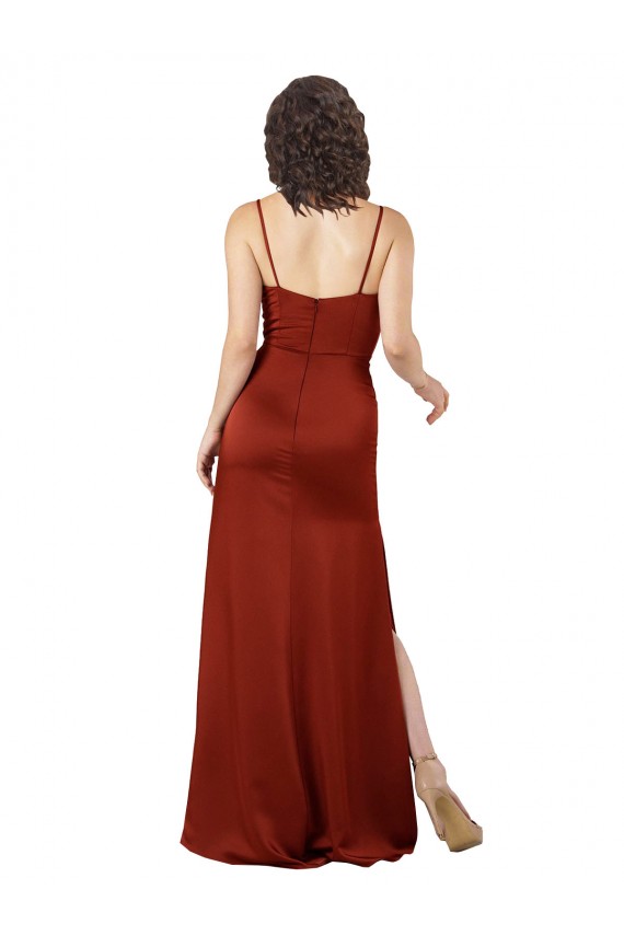 Discount Low Back Spaghetti Straps Silky Satin Red Long Evening Dress UK